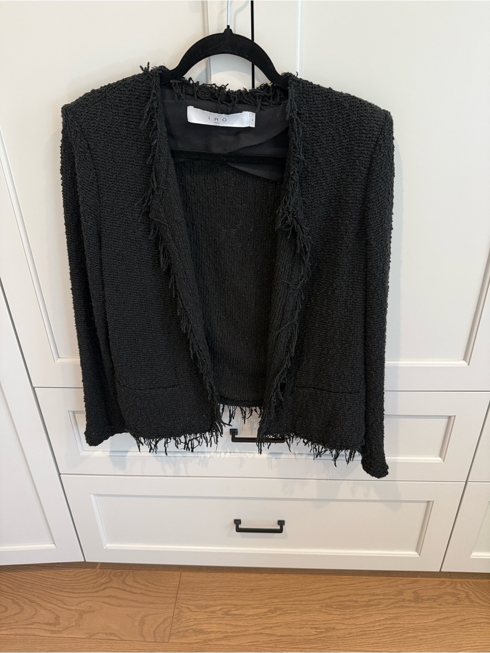 IRO Shivani Black Fringed Open-Front Cardigan